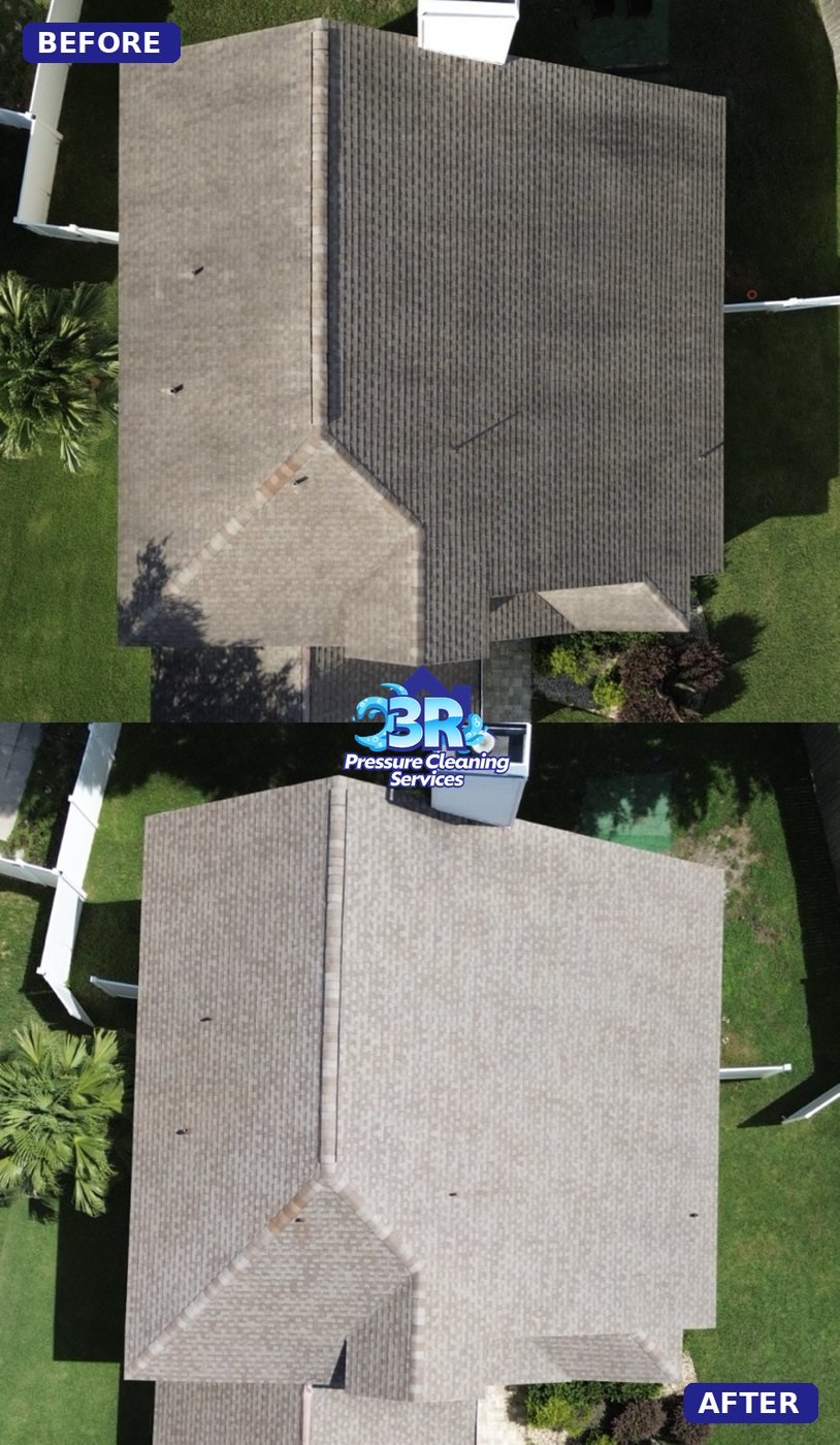 Roof cleaning before and after in Winter Park FL - algae and streak removal
